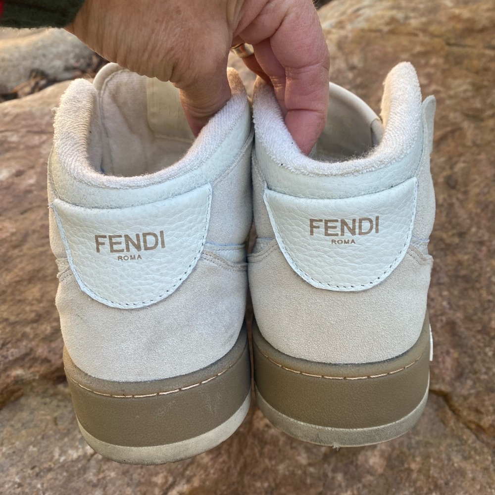 Rare FENDI official match high top sneakers shoe white taupe leather - Picture 4 of 12